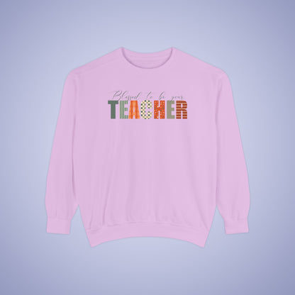 Blessed to be Your Teacher White Thanksgiving Patterned Word Art Comfort Sweatshirt Unisex