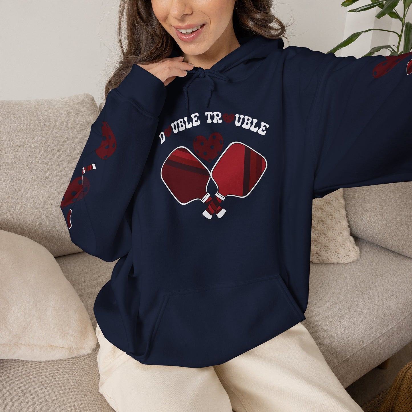 Double Trouble Pickleball Hoodie | Couple Matching Pickleball Lover Gift Dark Crimson Version