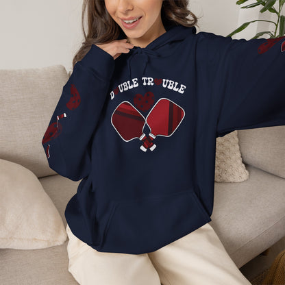 Double Trouble Pickleball Hoodie | Couple Matching Pickleball Lover Gift Dark Crimson Version