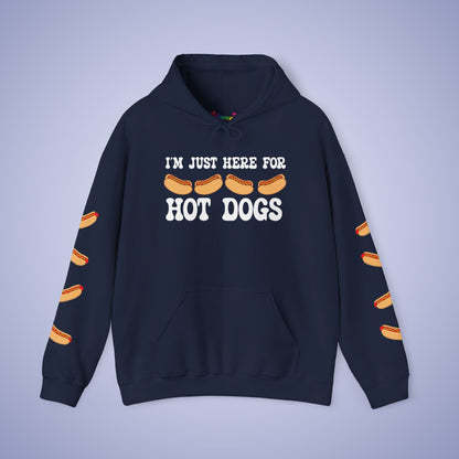 Im Just Here for the Hot Dogs Sleeve Print Hoodie | Hot Dog Lover Gift White