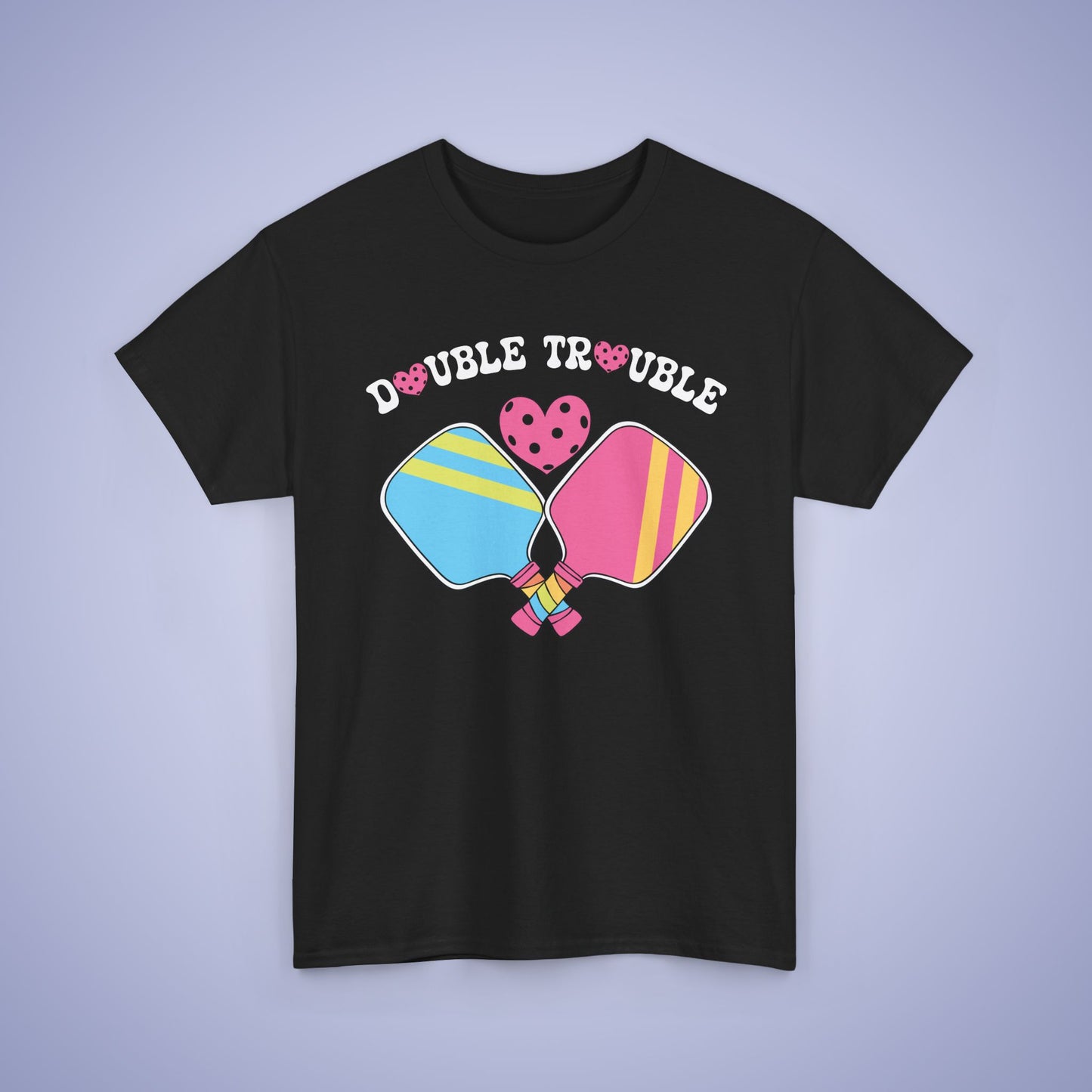 Double Trouble Pickleball T Shirt Retro Couple Matching Pink and Purple Graphic Design