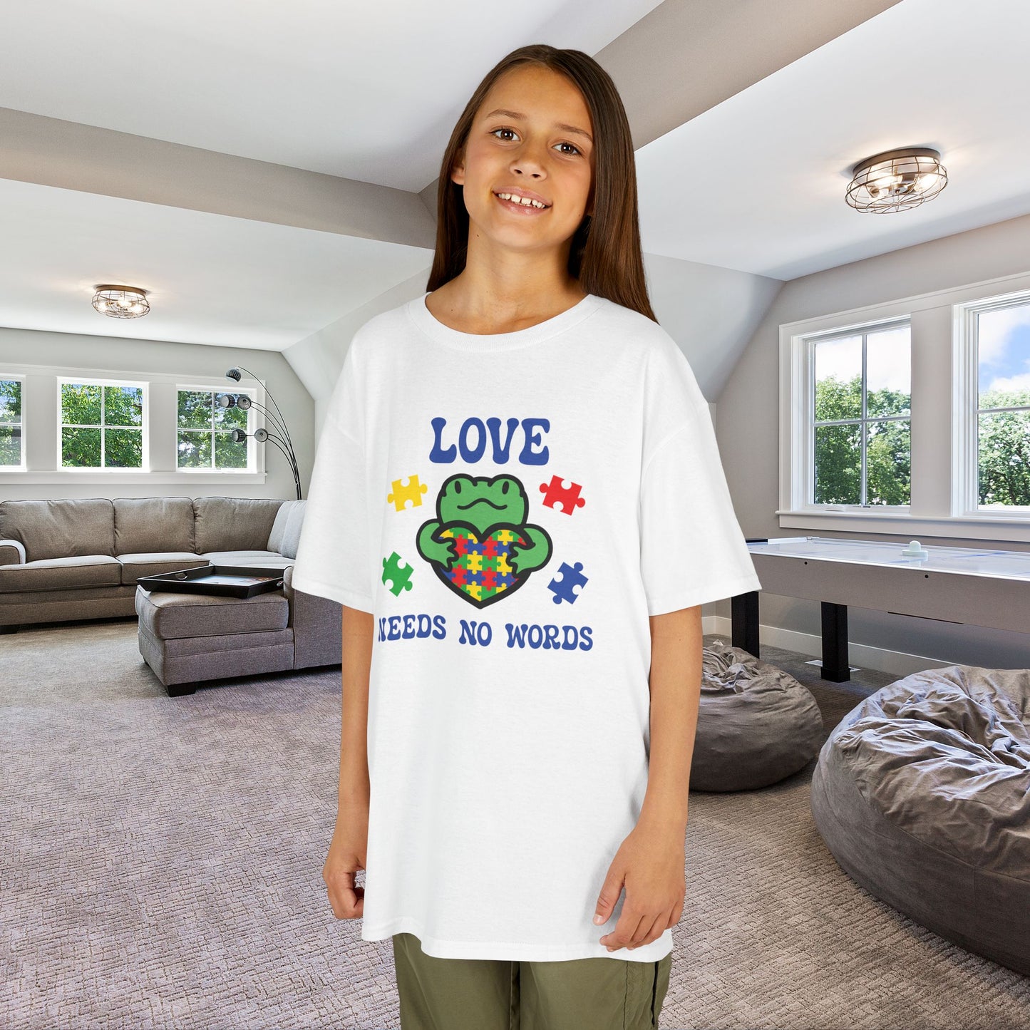 Love Needs No Words Frog Graphic Autism Awareness Cotton Youth T Shirt