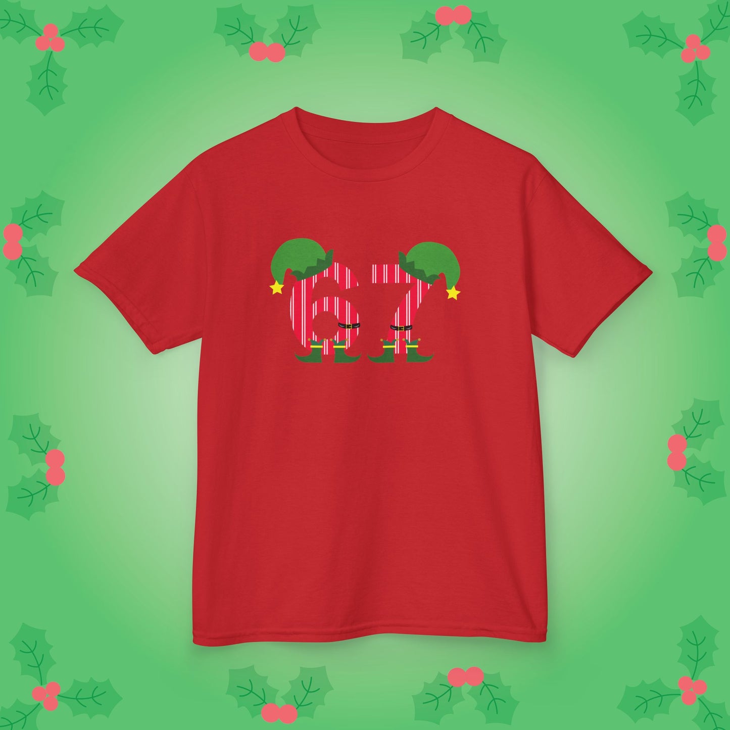 Elf Patterned Text Christmas 67 Tee Fun Trending Kids Cotton T Shirt Six Seven Youth