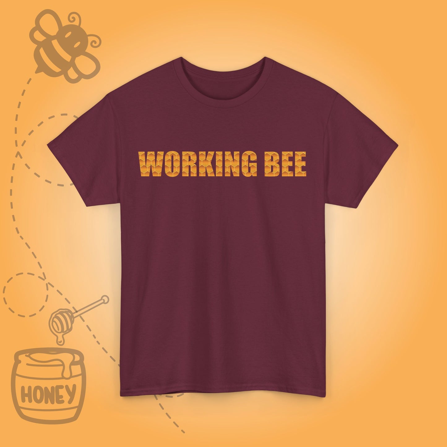 Working Bee Sweet As Honey Honeycomb Word Art Design Unisex Tshirt