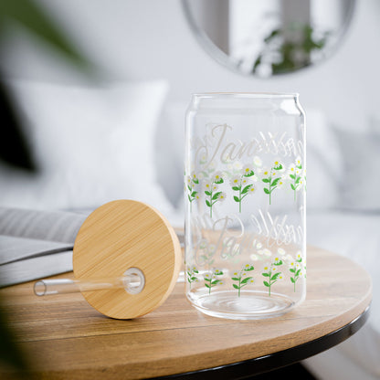 April Birthday DaisyFloral Personalized Sipper Glass Bamboo Lid