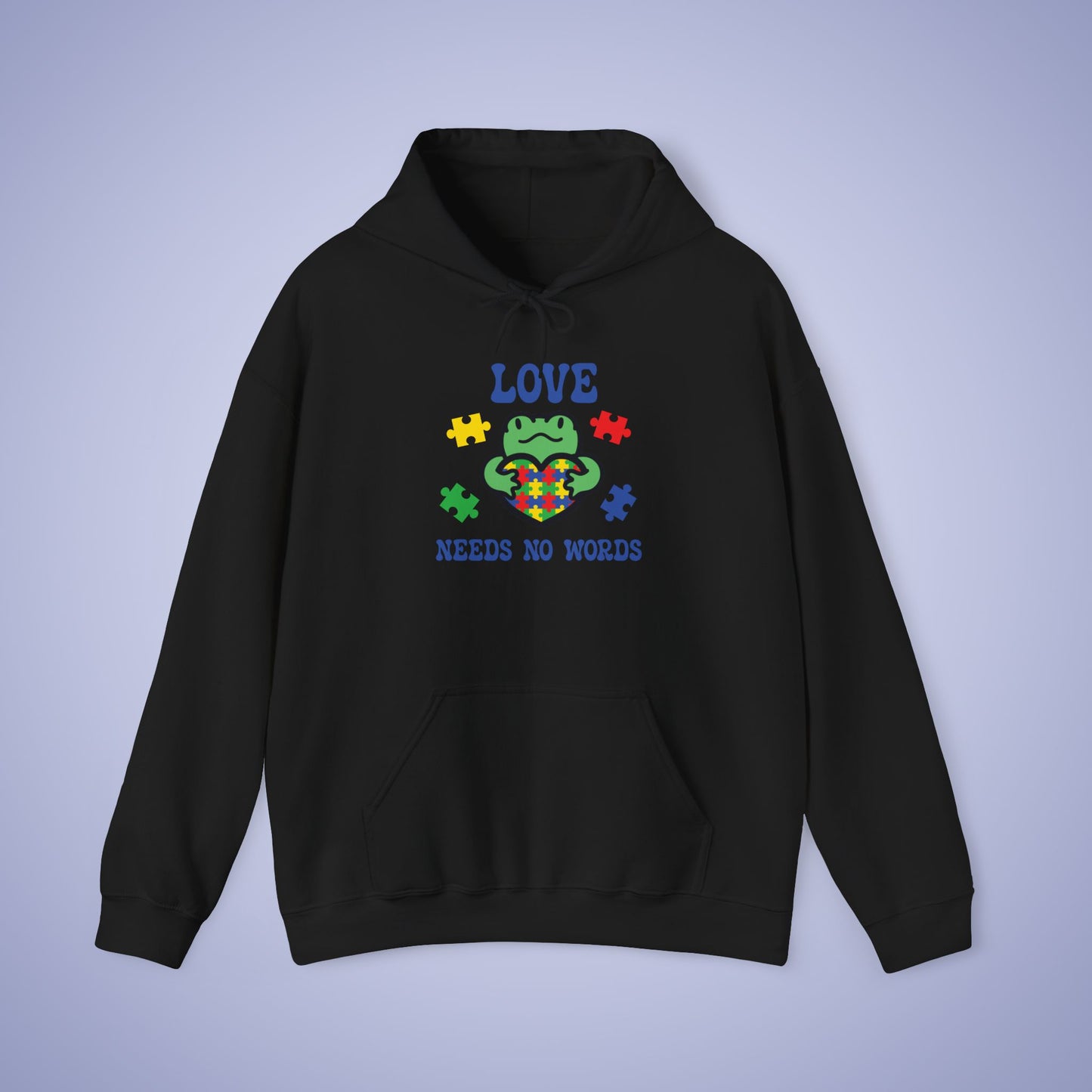 Love Needs No Words Frog Lover Graphic Autism Awareness Hoodie Unisex