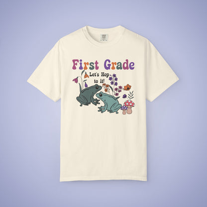 First Grade Lets Hop To It Teacher T Shirt Frogs Comfort Colors Unisex Back to School