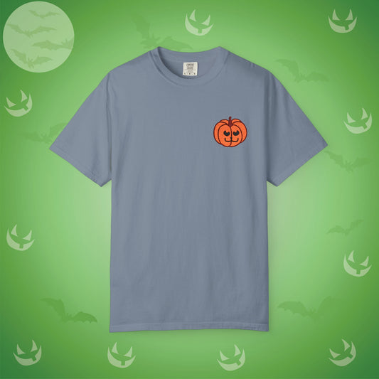 Embroidered Pocket Jackolantern Cat Face Halloween Pumpkin Comfort T Shirt Unisex