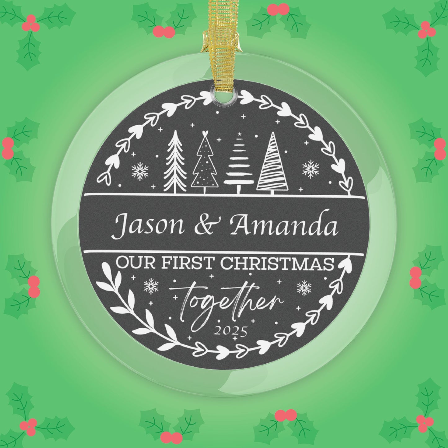 Our First Christmas Together Couples Personalized Glass Ornament Gift