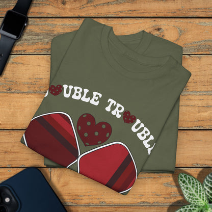 Double Trouble Pickleball T Shirt Retro Couple Matching Red Graphic Design