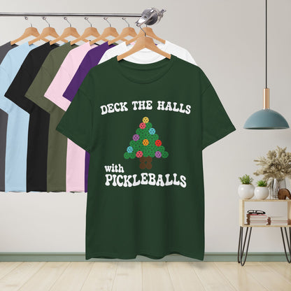 Deck the Halls with Pickleballs T-Shirt | Christmas Pickleball T-Shirt Green Version
