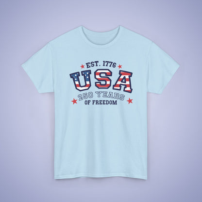 USA Word Art 250 Years of Freedom Silhouette Style USA Celebration Unisex T Shirt