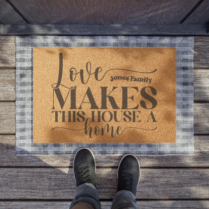 Love Makes this House a Home Personalized Door Mat