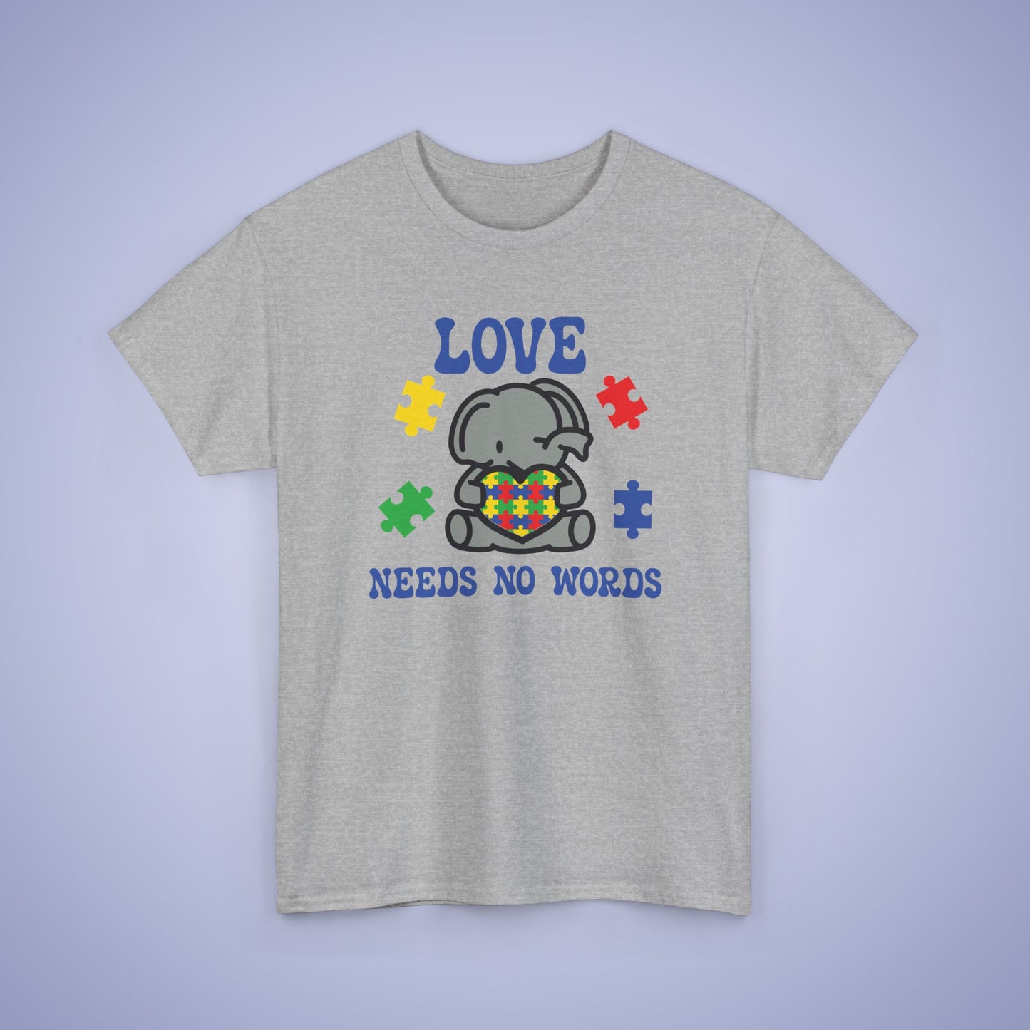 Elephant Puzzle Heart Graphic Love Needs No Words Autism Awareness Unisex T Shirt