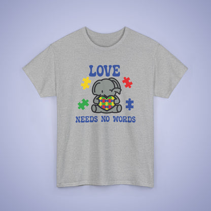 Elephant Puzzle Heart Graphic Love Needs No Words Autism Awareness Unisex T Shirt
