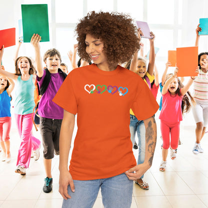 Hearts and Hands Orange Graphic Unity Day Teachers T Shirt Unisex