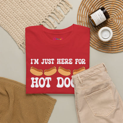 I'm Just Here for the Hot Dogs Funny Hot Dog T-Shirt | Hot Dog Lover Gift White