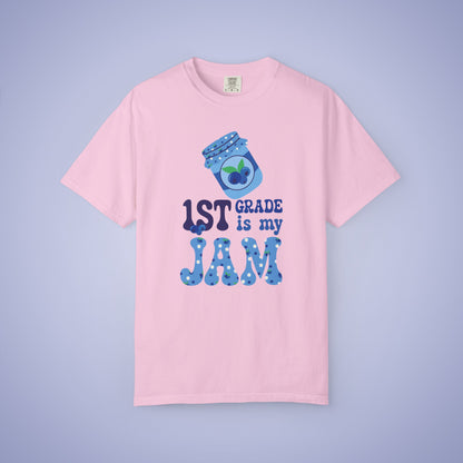 First Grade is my Jam Blueberry Teacher T Shirt Comfort Colors Unisex Back to School