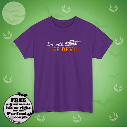 Im With THE DEVIL Couple Matching T-Shirt | Skeleton Halloween Design