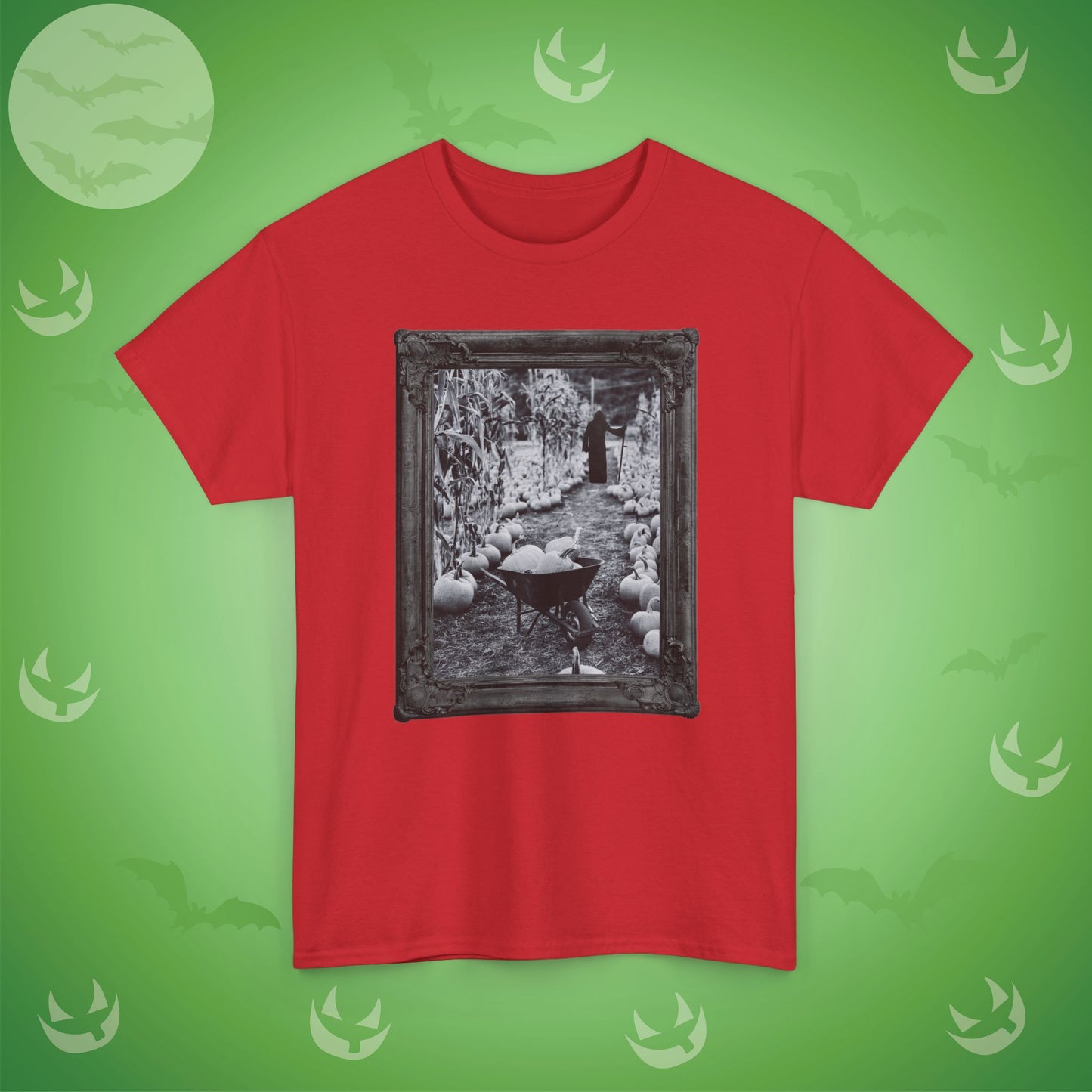 A Reaper in the Pumpkin Patch Spooky Halloween T-Shirt | Photographic Design