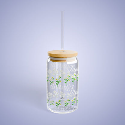 April Birthday DaisyFloral Personalized Sipper Glass Bamboo Lid