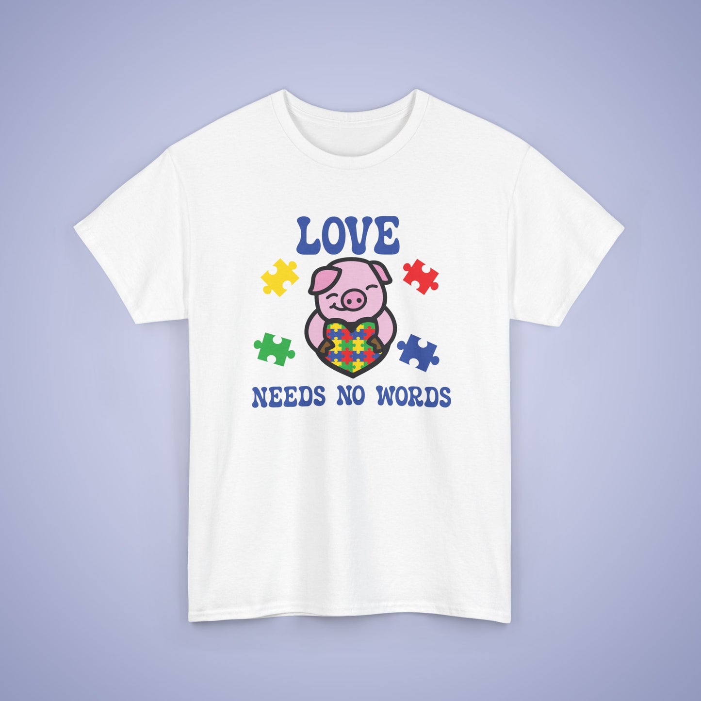 Pig Puzzle Heart Graphic Love Needs No Words Autism Awareness Unisex T Shirt