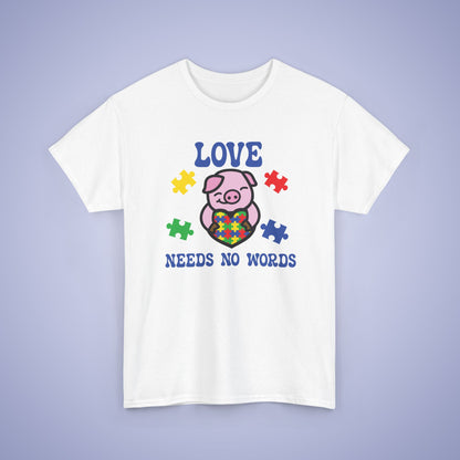 Pig Puzzle Heart Graphic Love Needs No Words Autism Awareness Unisex T Shirt