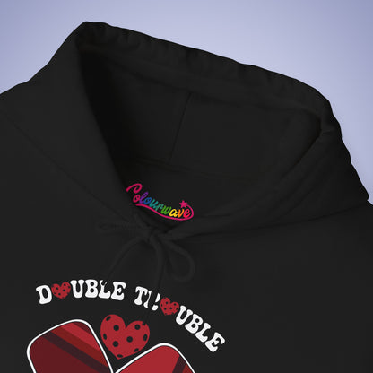Double Trouble Pickleball Hoodie Couple Matching Team Red Graphic Design