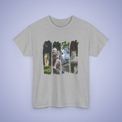 White Tigers Paint Brush Stroke Photographic Unisex Oversized T Shirt