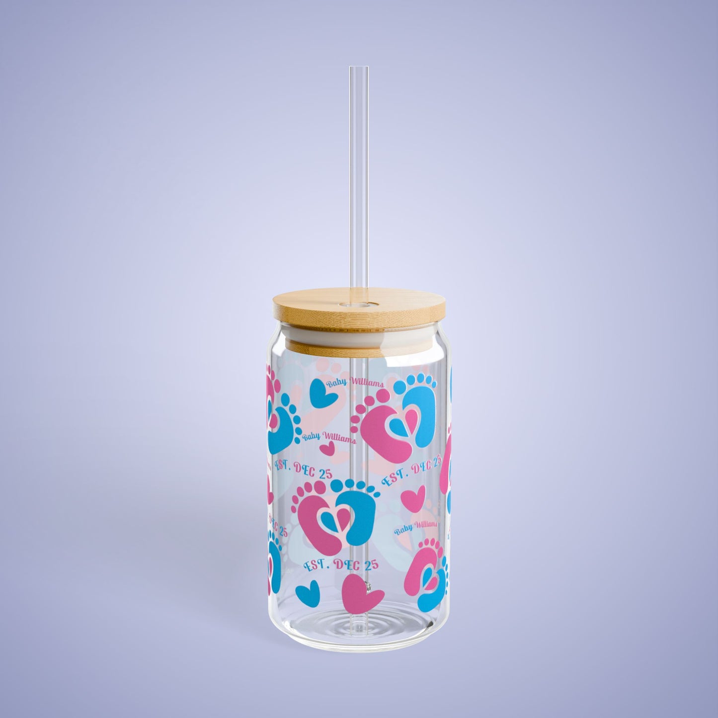 Pregnancy Announcement Gender Reveal Personalized Sipper Glass Bamboo Lid