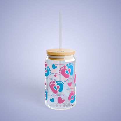 Pregnancy Announcement Gender Reveal Personalized Sipper Glass Bamboo Lid