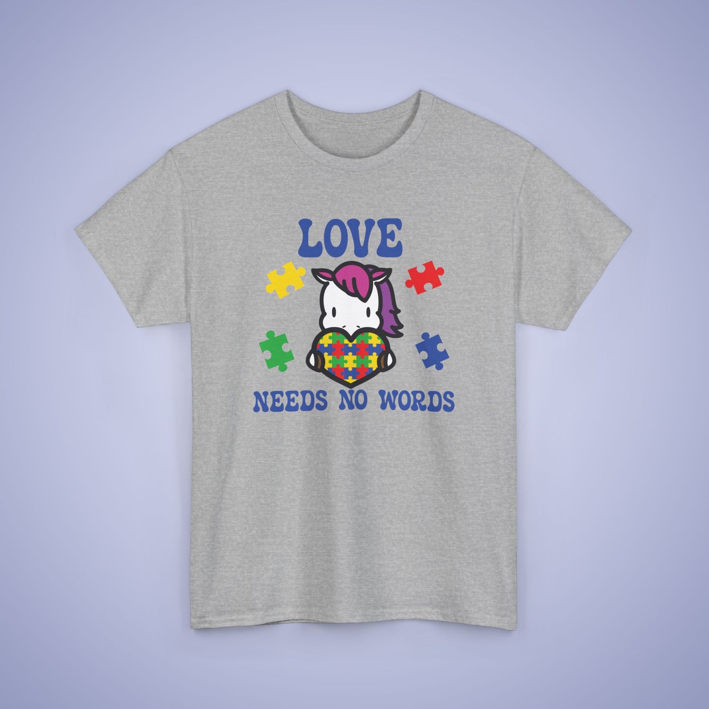 Unicorn Puzzle Heart Graphic Love Needs No Words Autism Awareness Unisex T Shirt