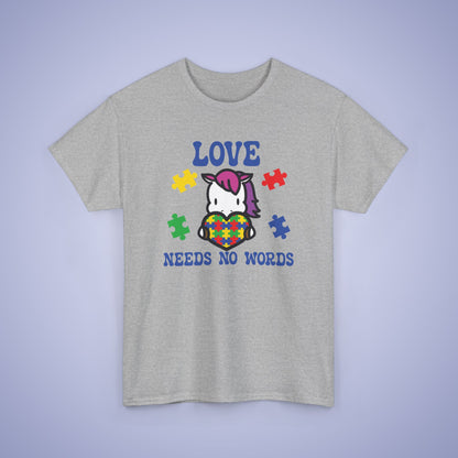 Unicorn Puzzle Heart Graphic Love Needs No Words Autism Awareness Unisex T Shirt