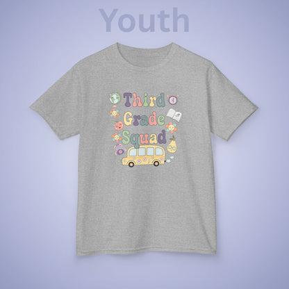 Third Grade Squad Retro Fun Kids Cotton T Shirt Back To School Youth