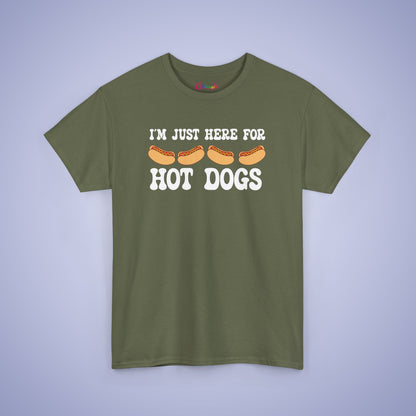 I'm Just Here for the Hot Dogs Funny Hot Dog T-Shirt | Hot Dog Lover Gift White