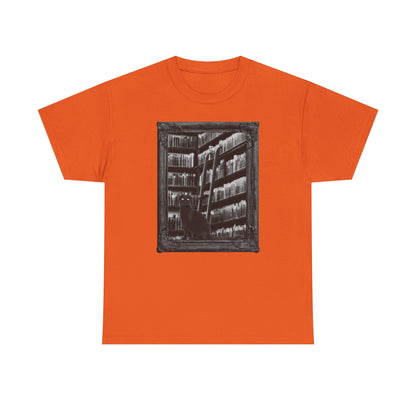Black Cat Spooky Library Halloween T-Shirt | Book Lover Photographic Design