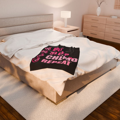 Eat Sleep Chemo Repeat Black Velveteen Plush Blanket 3 Sizes Chemotherapy Gift
