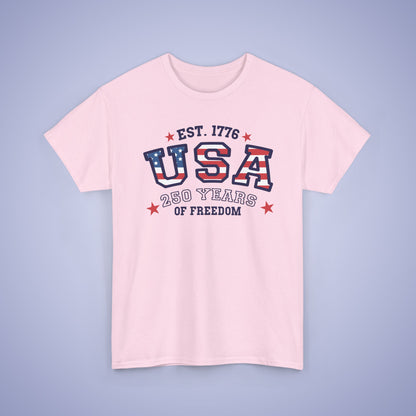 USA Word Art 250 Years of Freedom Silhouette Style USA Celebration Unisex T Shirt