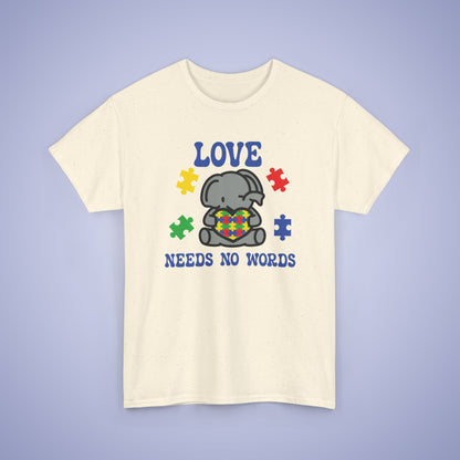 Elephant Puzzle Heart Graphic Love Needs No Words Autism Awareness Unisex T Shirt