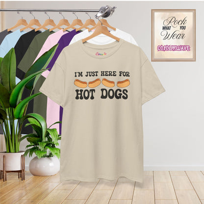 I'm Just Here for the Hot Dogs Funny Hot Dog T-Shirt | Hot Dog Lover Gift Black