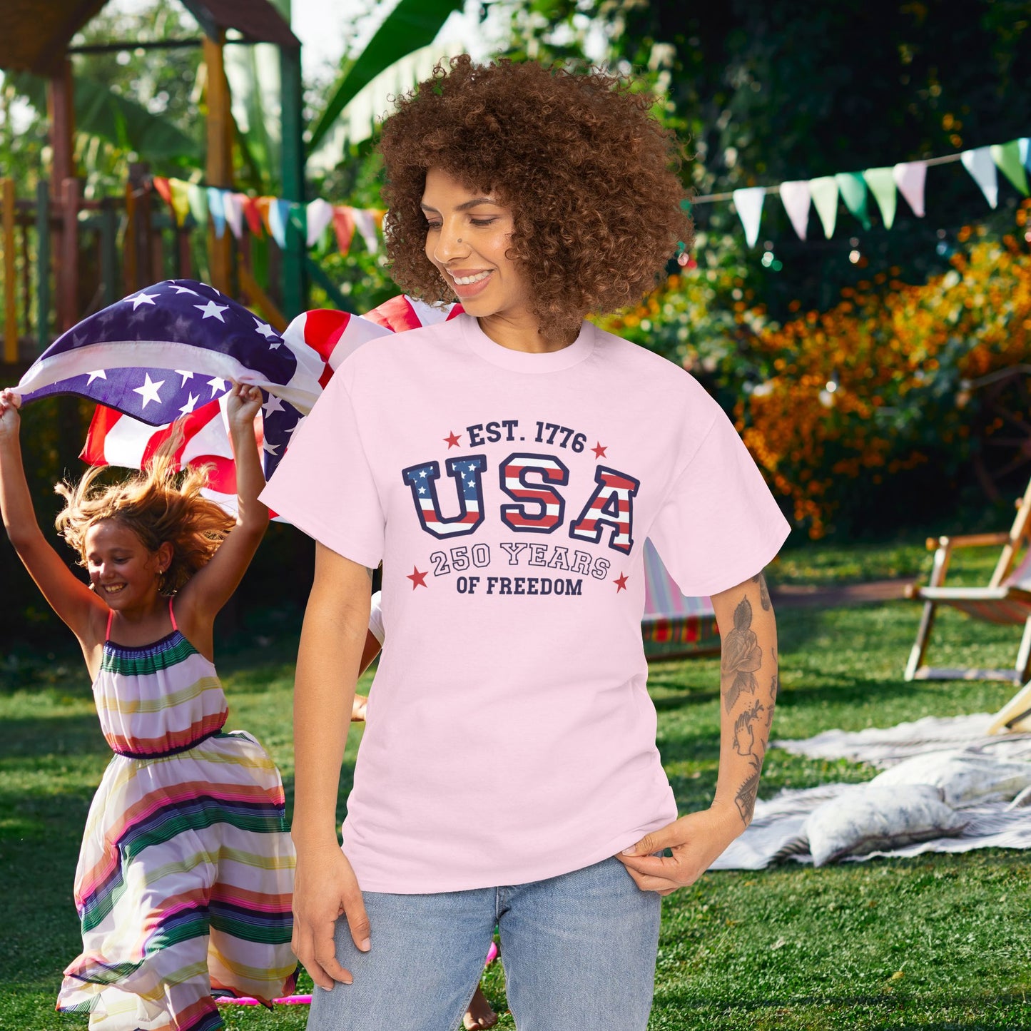 USA Word Art 250 Years of Freedom Silhouette Style USA Celebration Unisex T Shirt