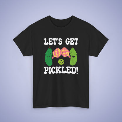 Lets Get Pickled Funny Alcohol Drinking Pickleball T Shirt White Graphic Design