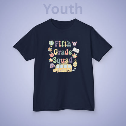 Fifth Grade Squad Retro Fun Kids Cotton T Shirt Back To School Youth