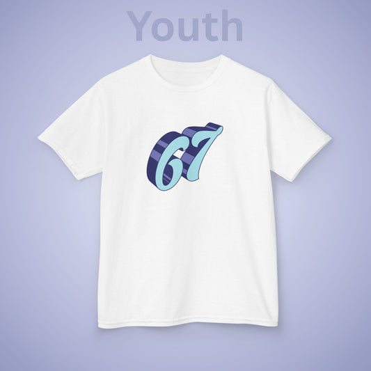 Blue Word Art 67 Tee Fun Trending Kids Cotton T Shirt Six Seven Youth