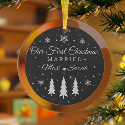 Our First Christmas Married Newlywed Personalized Glass Ornament Gift