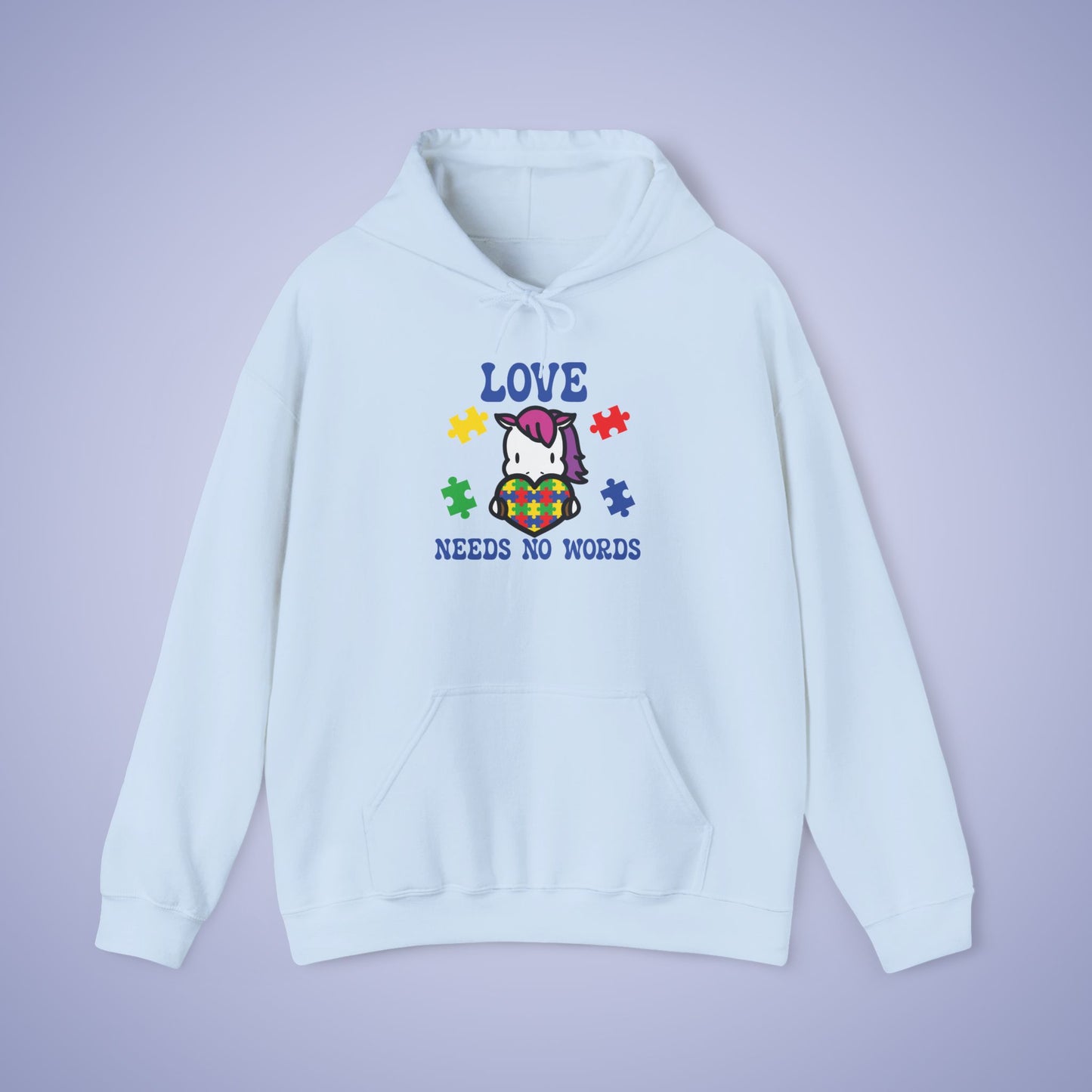 Love Needs No Words Unicorn Lover Graphic Autism Awareness Hoodie Unisex