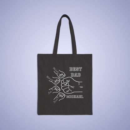 Personalized Best Dad Fathers Day Black Cotton Canvas Tote Bag