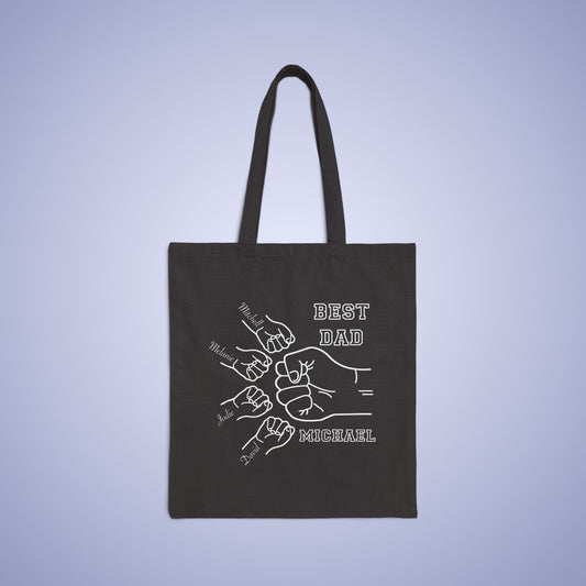 Personalized Best Dad Fathers Day Black Cotton Canvas Tote Bag