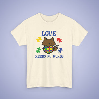 Fox Puzzle Heart Graphic Love Needs No Words Autism Awareness Unisex T Shirt