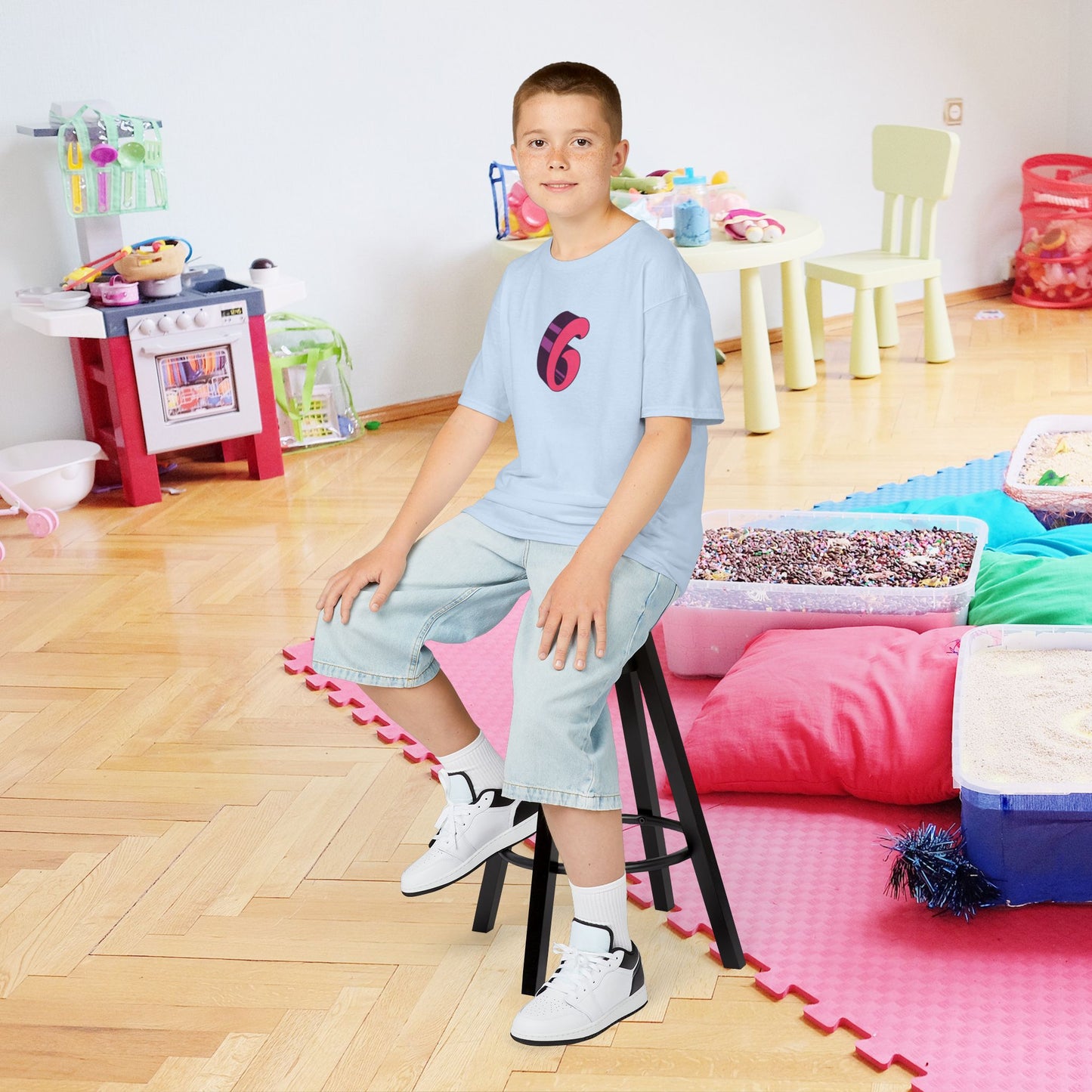 Pink Word Art 6 Tee Fun Trending Kids Cotton T Shirt Six Seven Youth